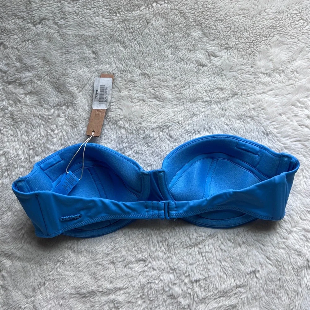 Skims Signature Swim Strapless Underwire Top Tide Blue BT-BAN-7489W Small NEW